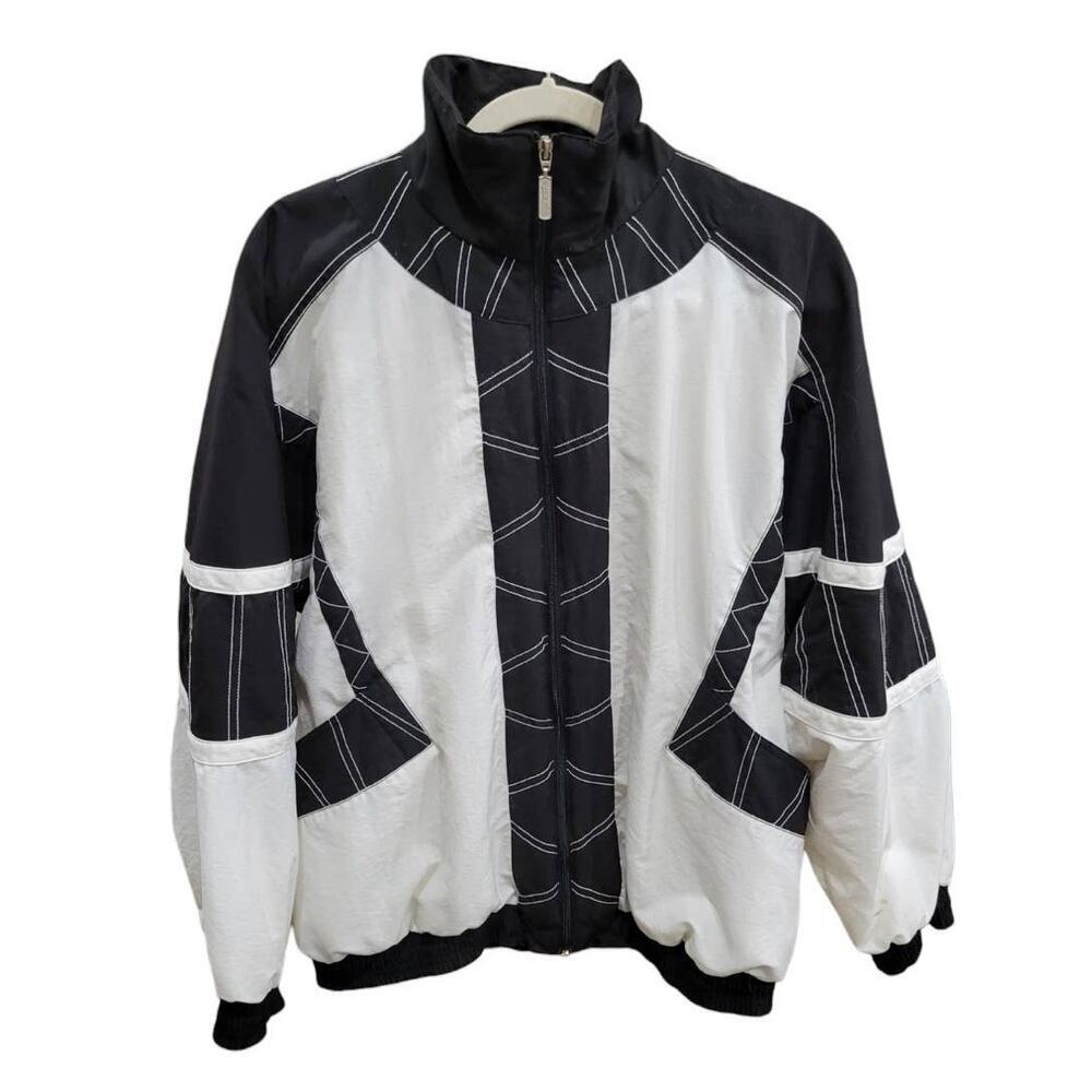 Janeve Vintage Jacket‎ Size Large Two Tone Contrast Stitched Track Lined Pockets